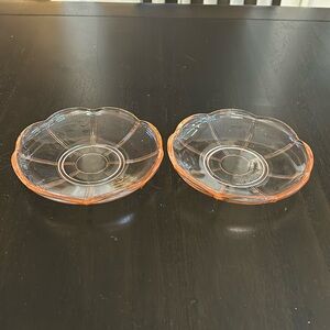 Vintage glass rose pink iridescent,glass salver plate.